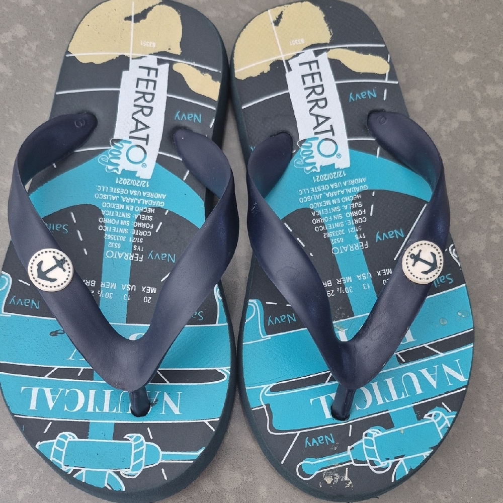 Kids Nautical Flip Flops - Blue